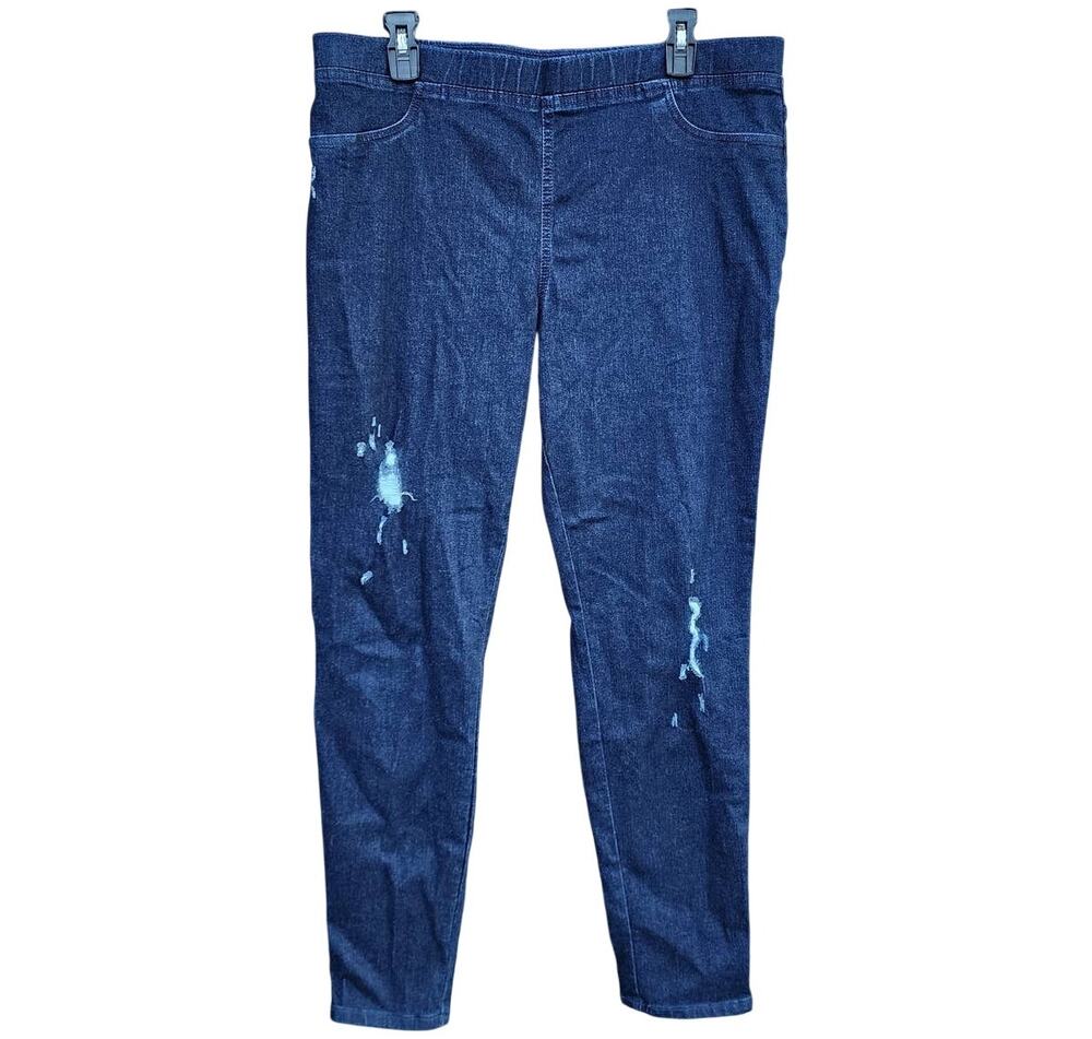 HUE Studio Distressed Denim Legging Midnight Rinse Plus Size XL 16/18 NEW